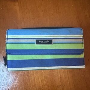 Vintage Kate Spade Blue and Green Striped Wallet
